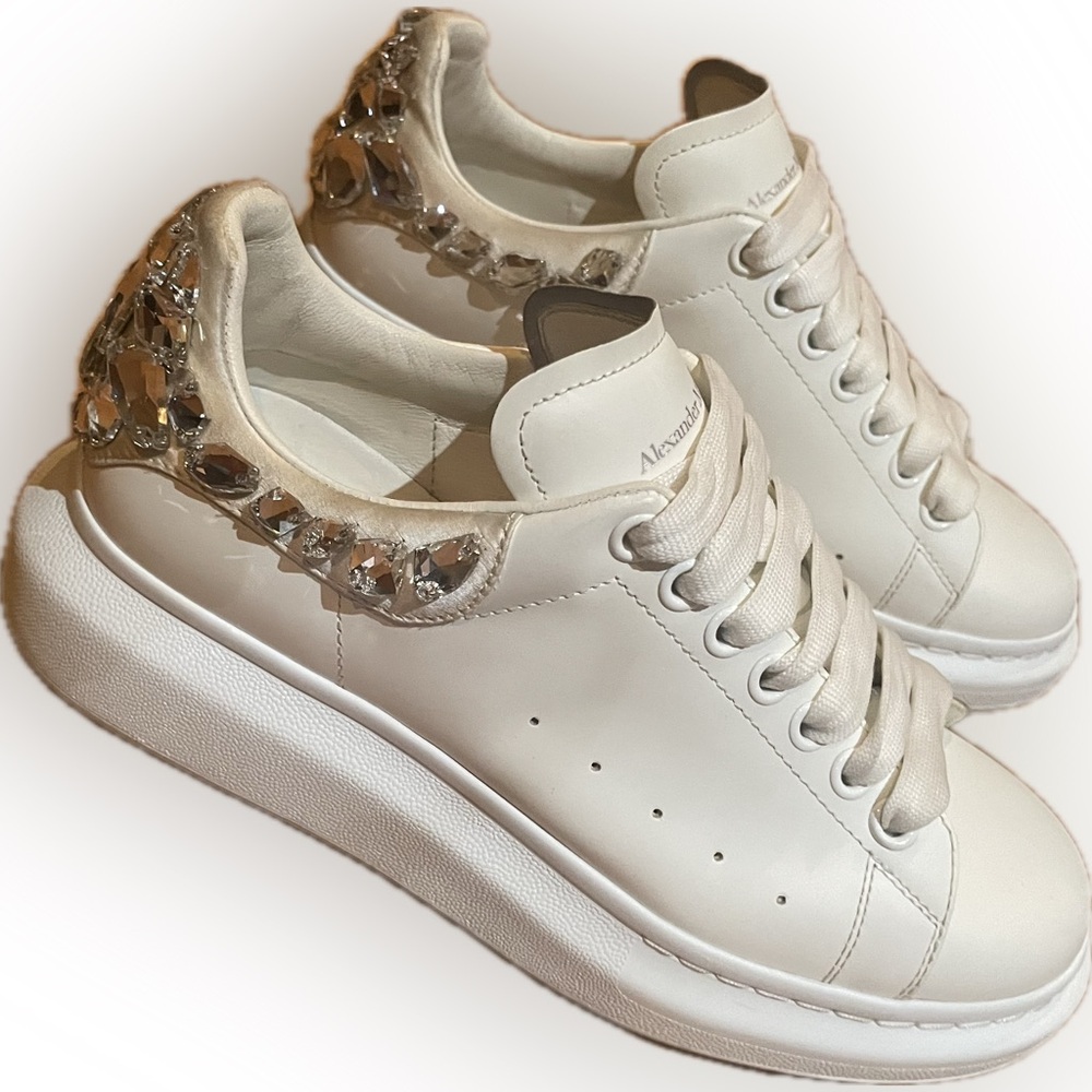 Alexander McQueen White Crystal-Embellished Sneakers (EU 40 = US 10 Women)